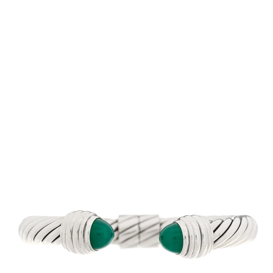 David Yurman Sterling Silver Green Onyx: David Yurman Sterling Silver Green Onyx 10mm Cable Classics Hinged Bracelet Brand: DAVID YURMAN Condition: Shows Wear Condition Details: Hardware: Faint scratch(es), dent(s), , Due to grading limitati