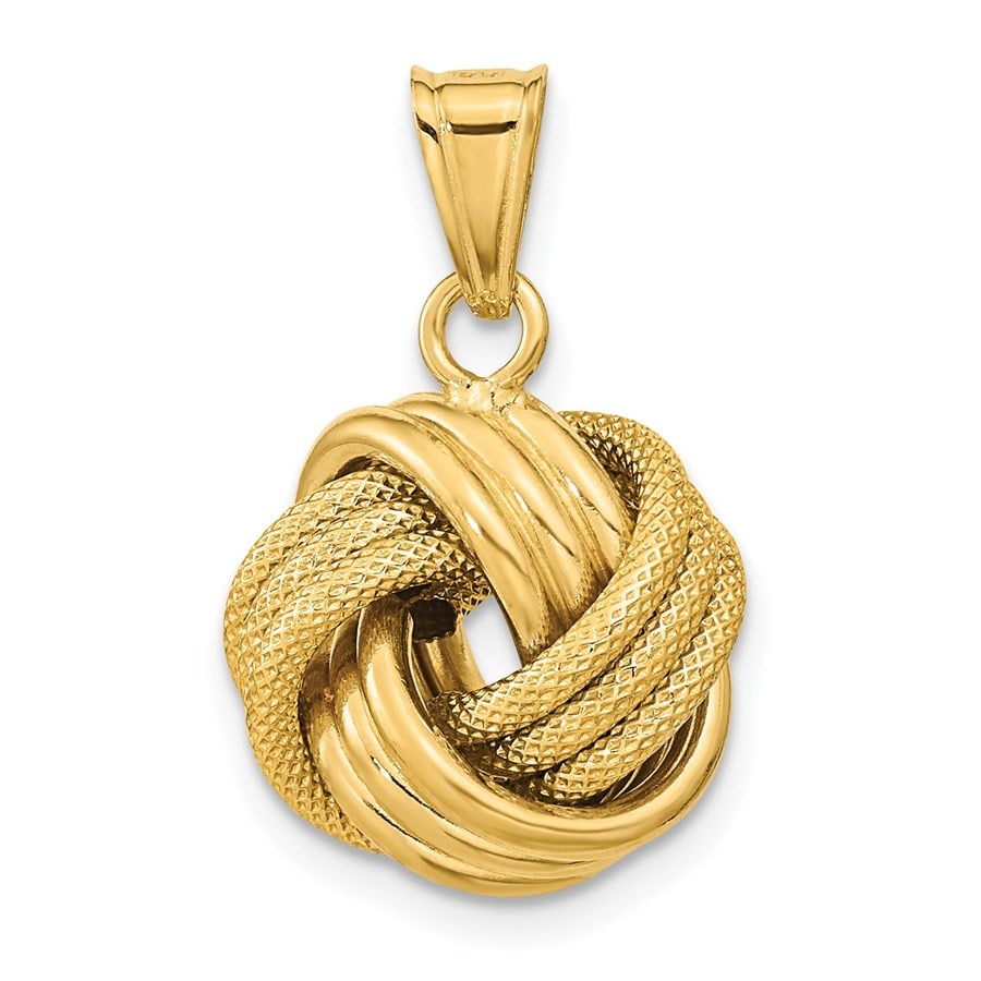 10K Yellow Gold Textured Love Knot: 10K Yellow Gold Textured Love Knot Pendant - in. SKU no: RBJ265094 Metal: Gold Purity: 10K