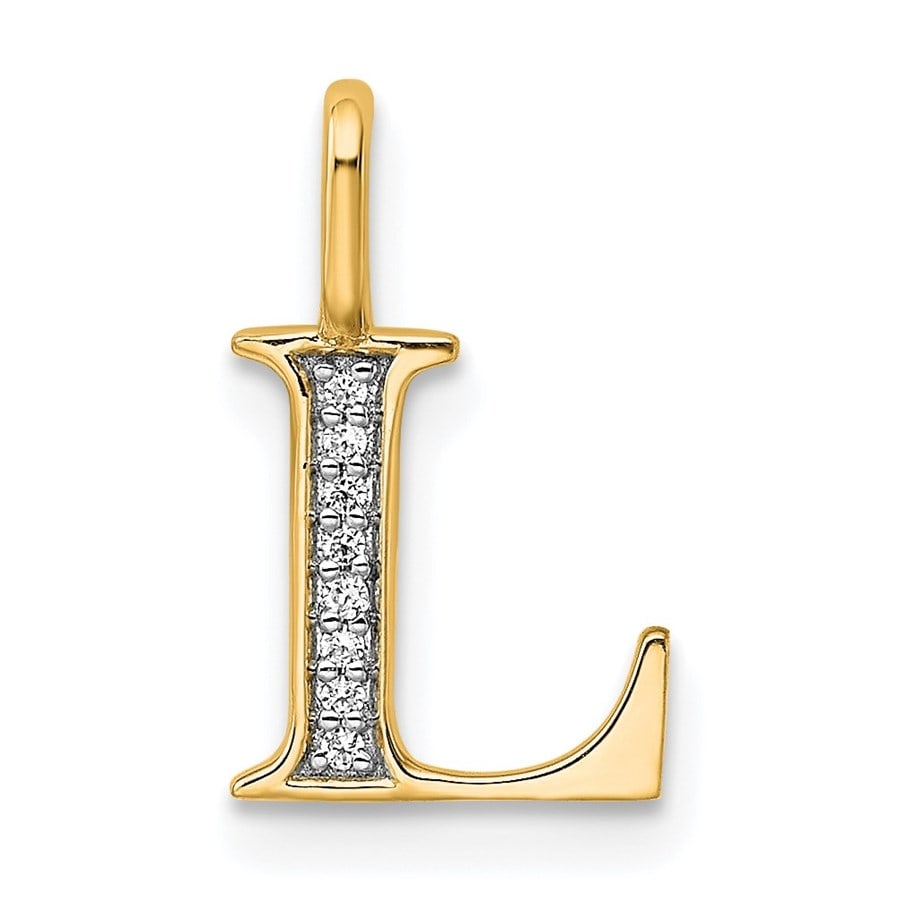14K Yellow Gold Diamond Letter L: 14K Yellow Gold Diamond Letter L Initial Pendant - 15.26 mm SKU no: RBJ266753 Metal: Gold Purity: 14K Finish: Polished Length Of Item: 15.26 mm Charm Element Length: 15.26 mm Charm Elemen