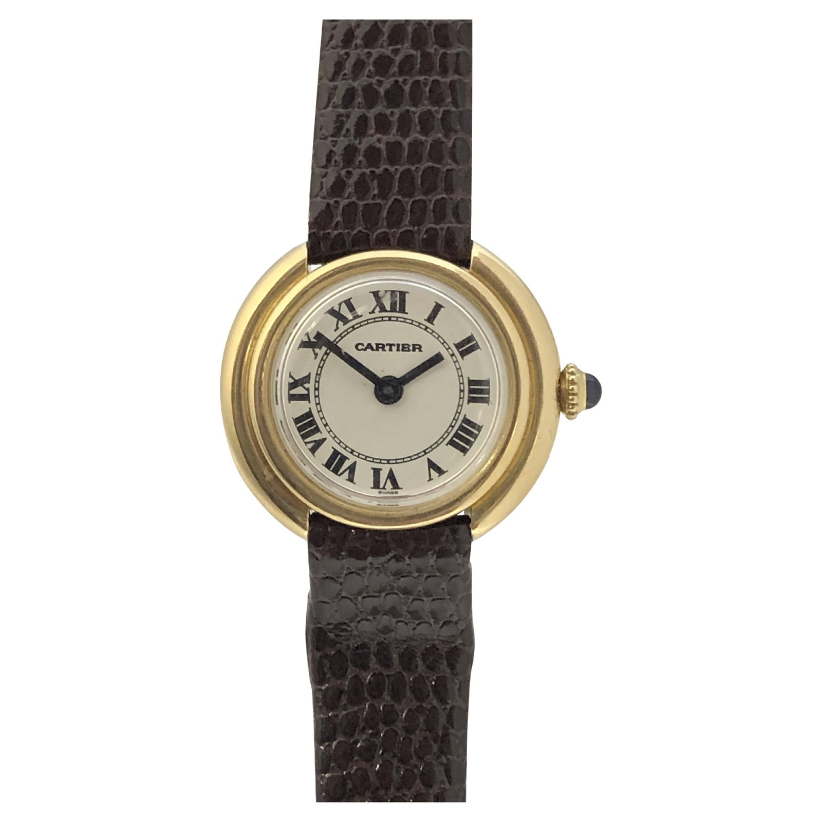 Cartier Paris Vendome Vintage Ladies Yellow: Cartier Paris Vendome Vintage Ladies Yellow Gold Mechanical Wrist Watch Brand: Cartier Case Material: 18k Gold, Yellow Gold Strap Material: Leather Movement: Manual Wind Place of Origin: France Pe