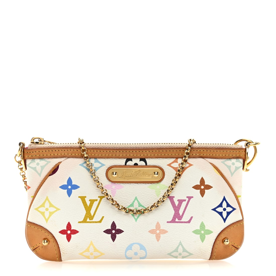 Louis Vuitton LOUIS VUITTON Monogram Multicolor: Louis Vuitton LOUIS VUITTON Monogram Multicolor Pochette Milla MM White Brand: LOUIS VUITTON Condition: Shows Wear Condition Details: Exterior: Color transfer, patina of vachetta, edge wear, Hardware: