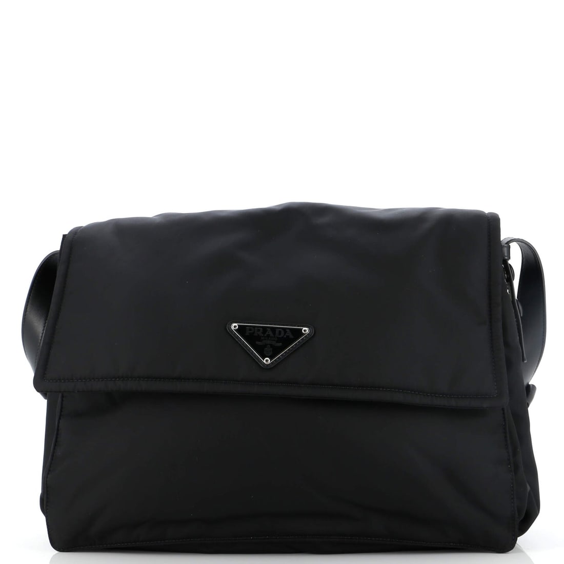 Prada Padded Flap Shoulder Bag Re-Nylon: Prada Padded Flap Shoulder Bag Re-Nylon Large Exterior Color: Black Interior Color: Black Exterior Material: Nylon Interior Material: Nylon Hardware Color: Silver Accessories: No Accessories <