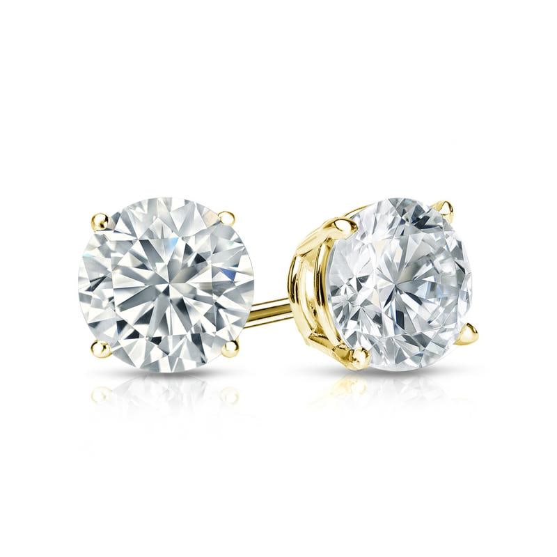 Natural 1.00 CTW Diamond Stud Earrings 18K Yellow Gold: Natural 1.00 CTW Diamond Stud Earrings 18K Yellow Gold Item No: RB100-CC12 Metal: 18K Yellow Gold Setting: 4-Prong Basket Backing: Push Back, Screw Back Origin: Handcrafted in the USA DIA