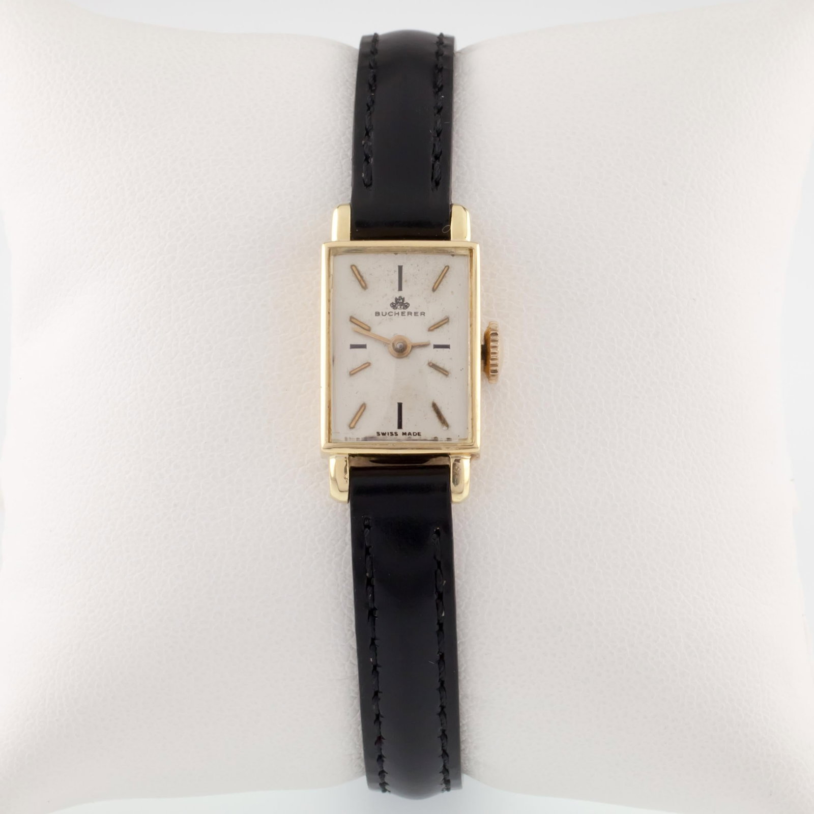 Bucherer 18k Yellow Gold Womens Hand-Winding: Bucherer 18k Yellow Gold Womens Hand-Winding Watch w/ Leather Band Brand: Bucherer Case Material: 18k Gold, Yellow Gold Weight: 12.7 g Strap Material: Leather Case Shape: Rectangle Movement: Manu