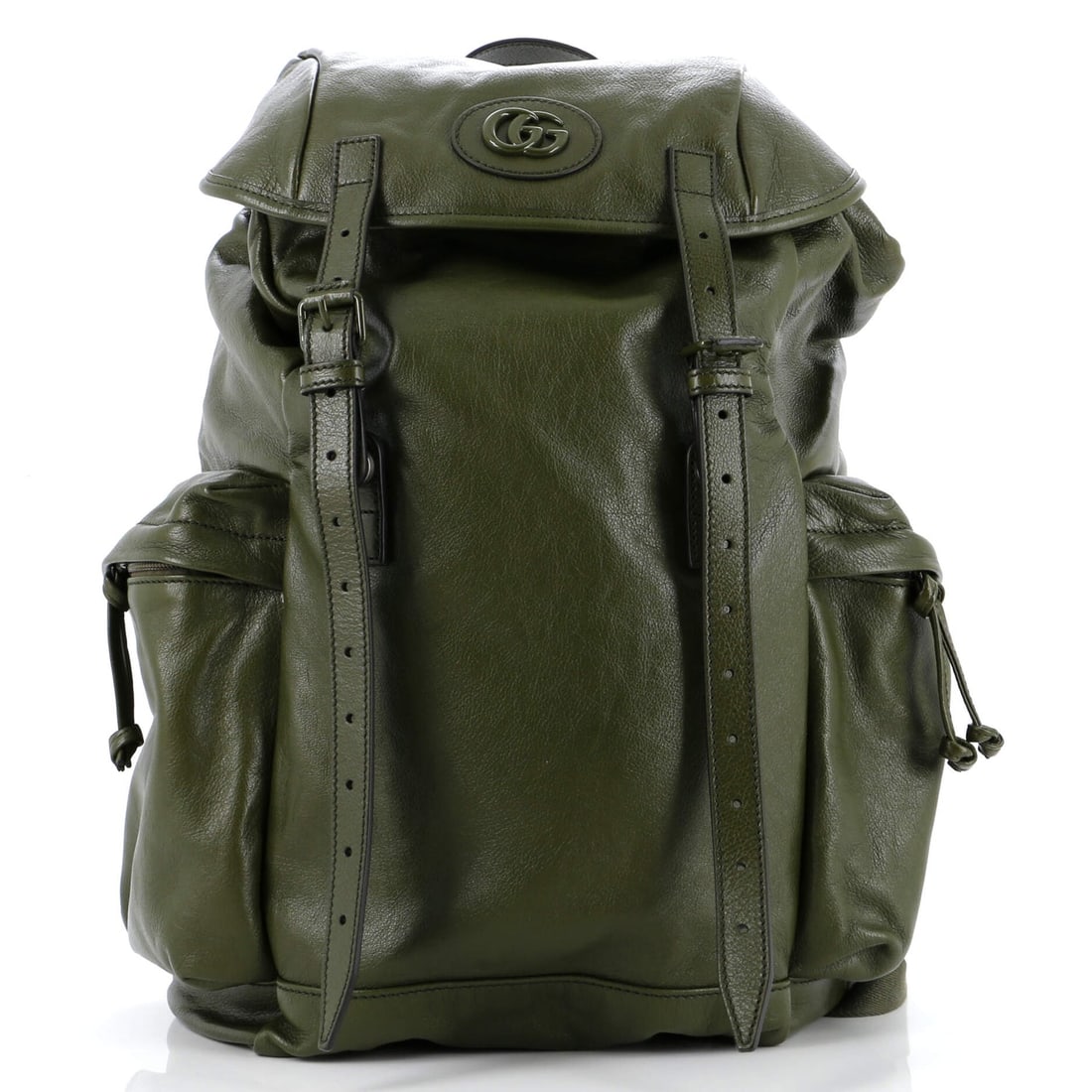 Gucci Tonal GG Double Pocket Belt: Gucci Tonal GG Double Pocket Belt Backpack Leather Large Exterior Color: Green Interior Color: Brown Exterior Material: Leather Interior Material: Canvas Plain Hardware Color: Aged Silver Accessor