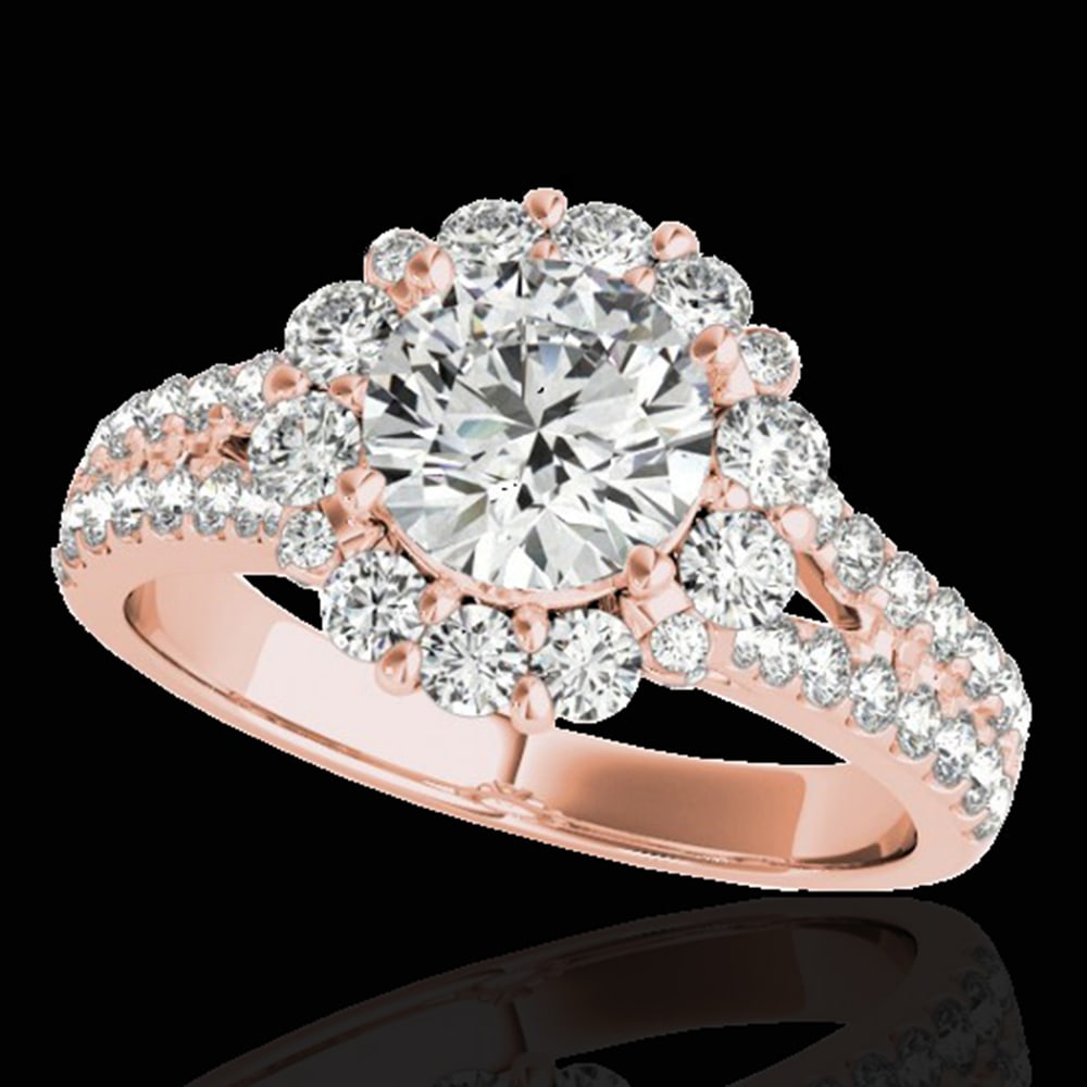 2.01 ctw Certified Diamond Solitaire Halo Ring 10k Rose Gold: 2.01 ctw Certified Diamond Solitaire Halo Ring 10k Rose Gold Item: Diamond Wedding Ring Total Gem weight: 2.01 carats Metal: Solid 10k Rose Gold Gold Product Weight: Approx. 4.8 grams Jewelry Not