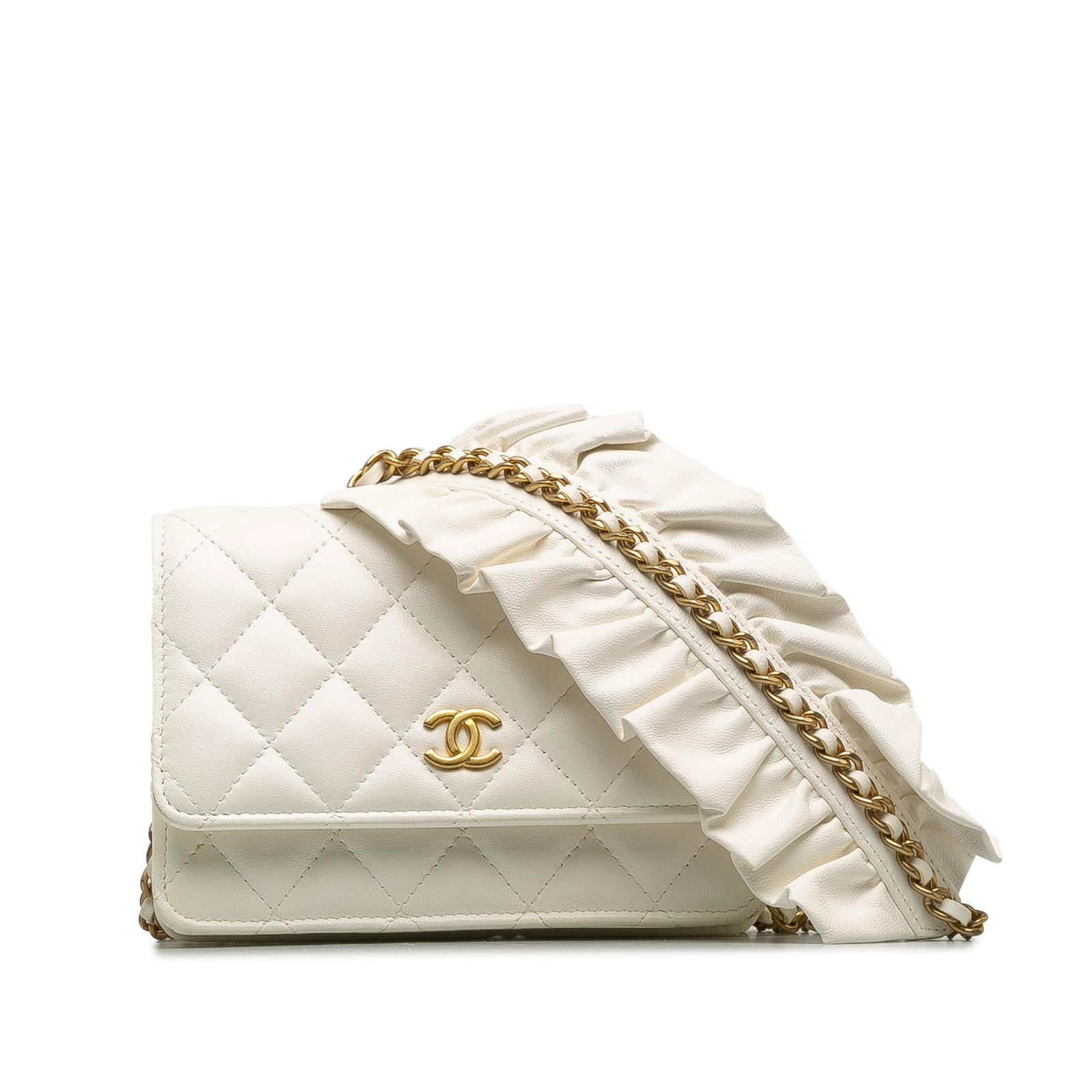 Chanel Romance Lambskin Wallet On Chain: Chanel Romance Lambskin Wallet On Chain Condition Quality: Exterior Front Worn. Exterior Front stained with Other. Exterior Back stained with Other. Exterior Bottom stained with Other. Exterior Handle