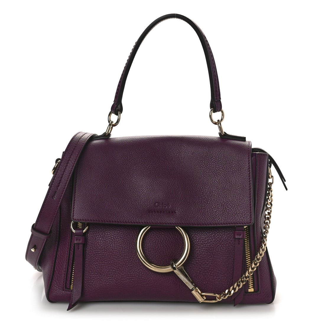 Chloe Calfskin Small Faye Day Shoulder: Chloe Calfskin Small Faye Day Shoulder Bag Intense Violine Brand: CHLOE Condition: Shows Wear Condition Details: Exterior: Structure wear, marks, faint corner wear, Handle: Edge wear, Hardware: Scratc