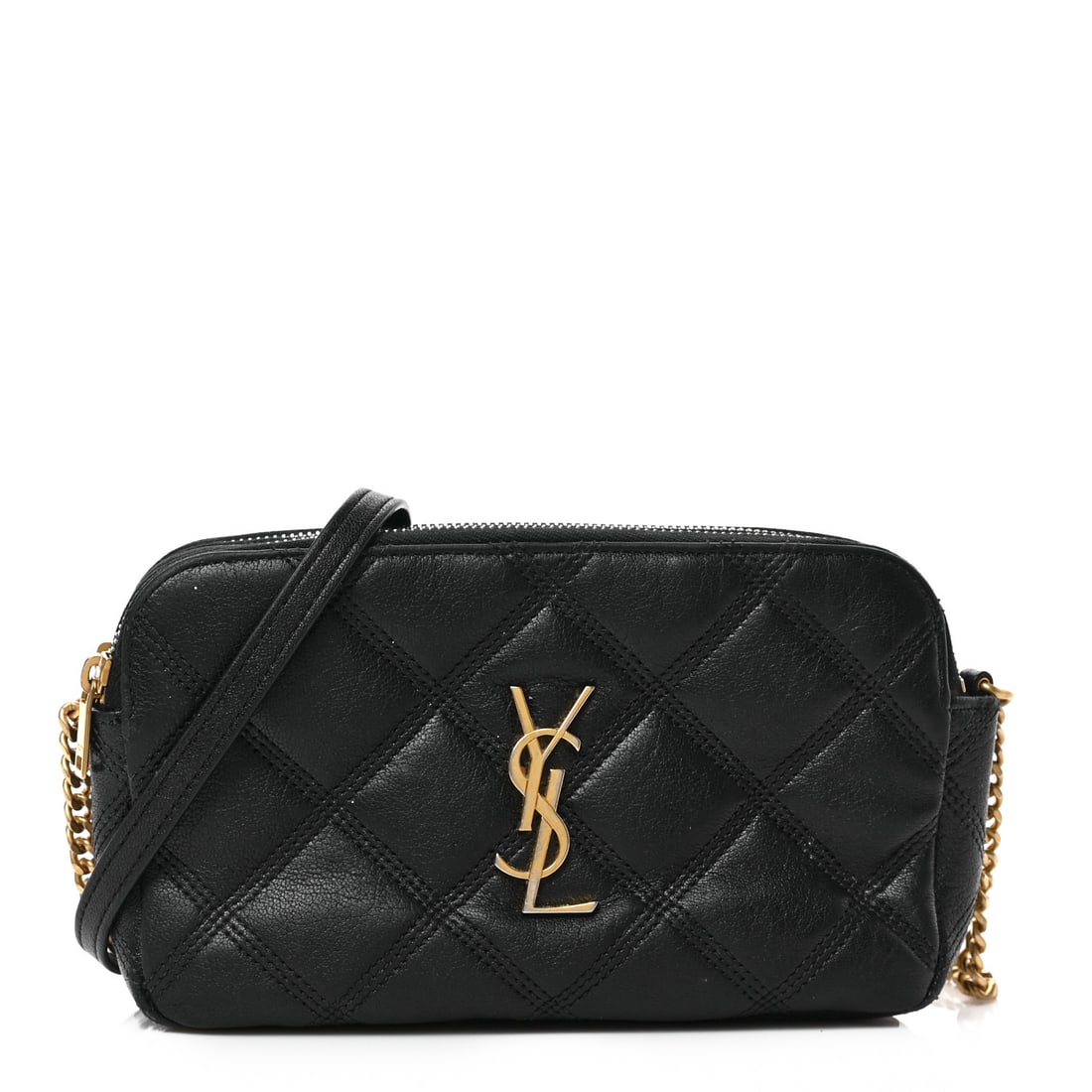 Saint Laurent Grained Lambskin Quilted Mini: Saint Laurent Grained Lambskin Quilted Mini Becky Double Zip Bag Black Brand: SAINT LAURENT Condition: Very Good Condition Details: Exterior: Corner wear, creases, edge wear, marks, Interior: Scuffs, 