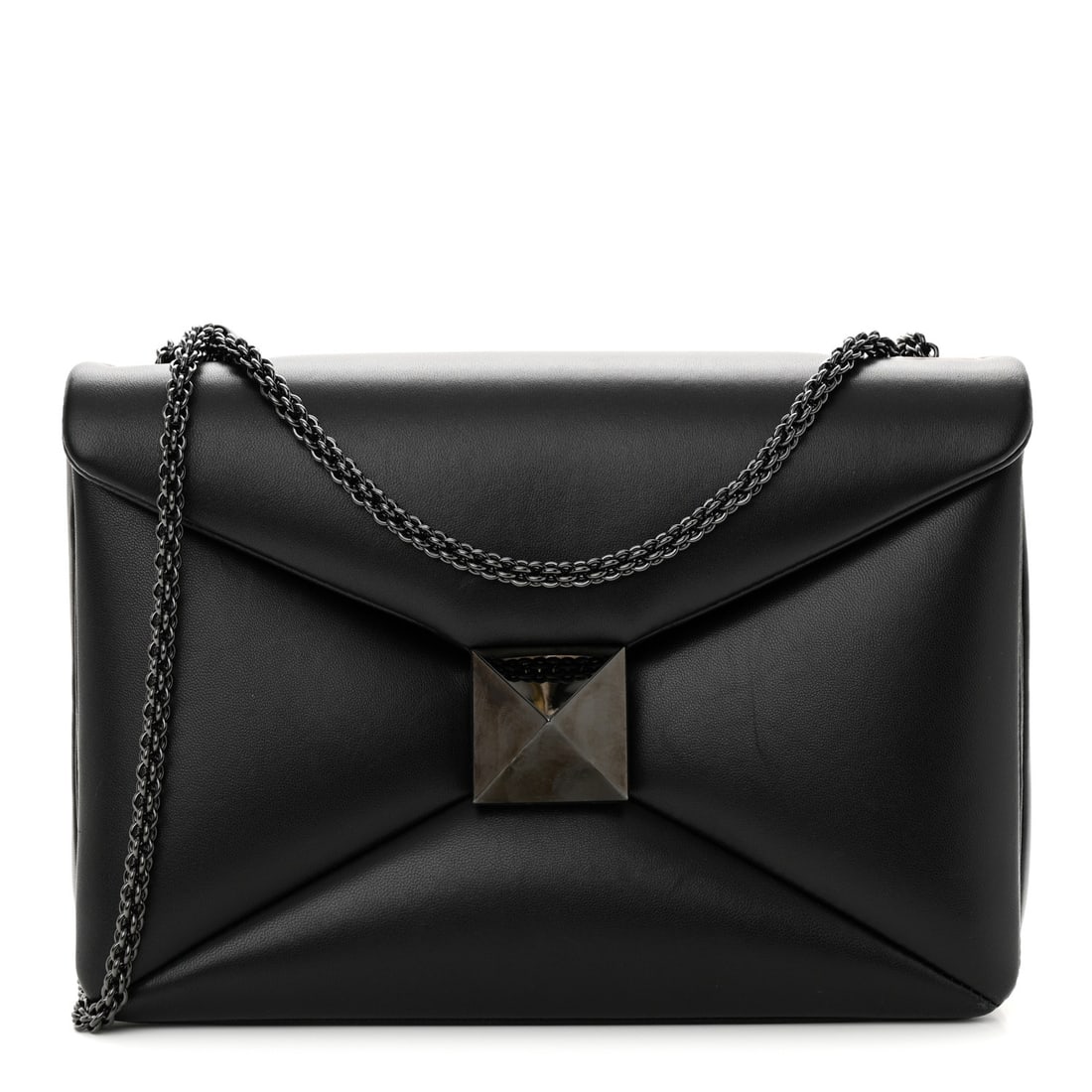 Valentino Garavani Nappa Tonal One Stud: Valentino Garavani Nappa Tonal One Stud Chain Shoulder Bag Black Brand: VALENTINO GARAVANI Condition: Shows Wear Condition Details: Exterior: Creases, scuffs, marks, faint corner wear, Interior: Scuff