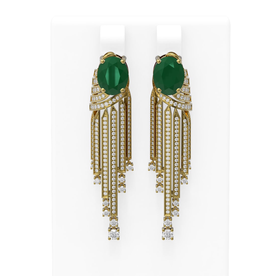 9.24 ctw Emerald & Diamond Earrings 18K Yellow Gold: 9.24 ctw Emerald & Diamond Earrings 18K Yellow Gold Item: Emerald Earring Total Gem weight: 9.24 carats Metal: Solid 18K Yellow Gold Gold Product Weight: Approx. 18.5 grams Jewelry Note: Earr