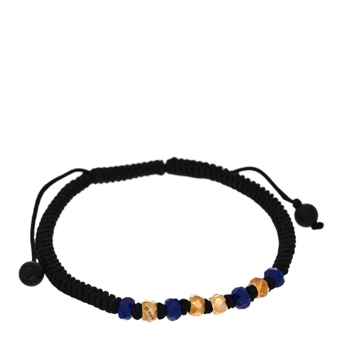David Yurman 18K Yellow Gold Lapis: David Yurman 18K Yellow Gold Lapis Onyx Nylon Fortune Woven Bracelet Black SKU no: RBJ1415737 Condition: Very Good Condition Details: Hardware: Scratch(es) Circumference: 6.5 in Width: 5 mm Pouch