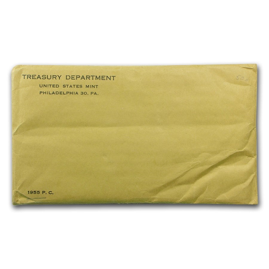 1955 U.S. Proof Set (Sealed Mint: 1955 U.S. Proof Set (Sealed Mint Envelope) SKU no: RBJ46921 Year: 1955 Grade: Proof Grade Service: None Denomination: Varies Mint Mark: P - Philadelphia (Not Shown) Metal Content: 0.6148