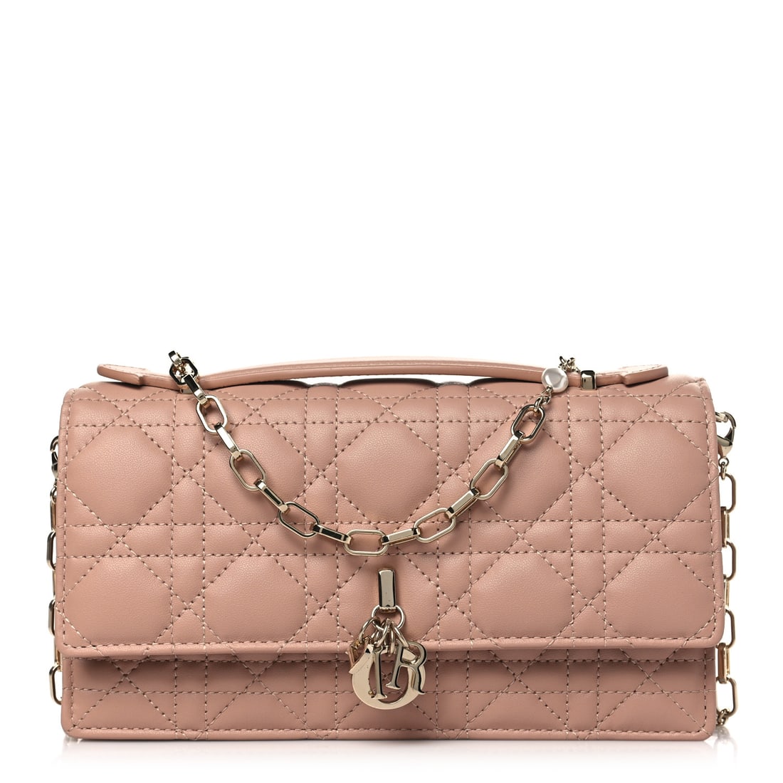 Christian Dior Lambskin Chain Lady My: Christian Dior Lambskin Chain Lady My Dior Mini Chain Pouch Rose De Vents This is an authentic CHRISTIAN DIOR Lambskin Chain Lady Dior Chain Pouch in Warm Rose De Vents. This flap bag is crafted in pi