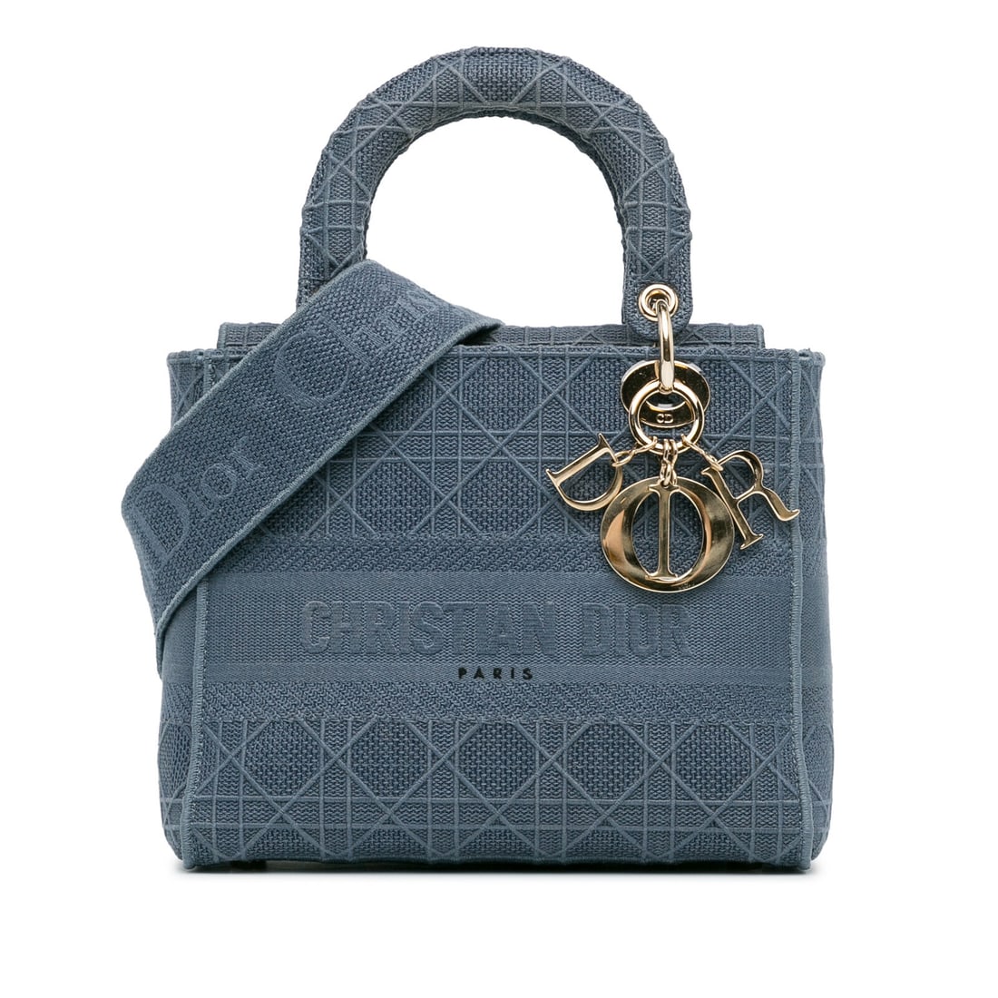 Authenticated Dior Medium Cannage Lady D-Lite: Authenticated Dior Medium Cannage Lady D-Lite Blue Canvas Fabric Satchel Condition: Pre-owned Important Notes: ?Exterior Front stained with Other. Exterior Handle stained with Transfer Of Color, Other