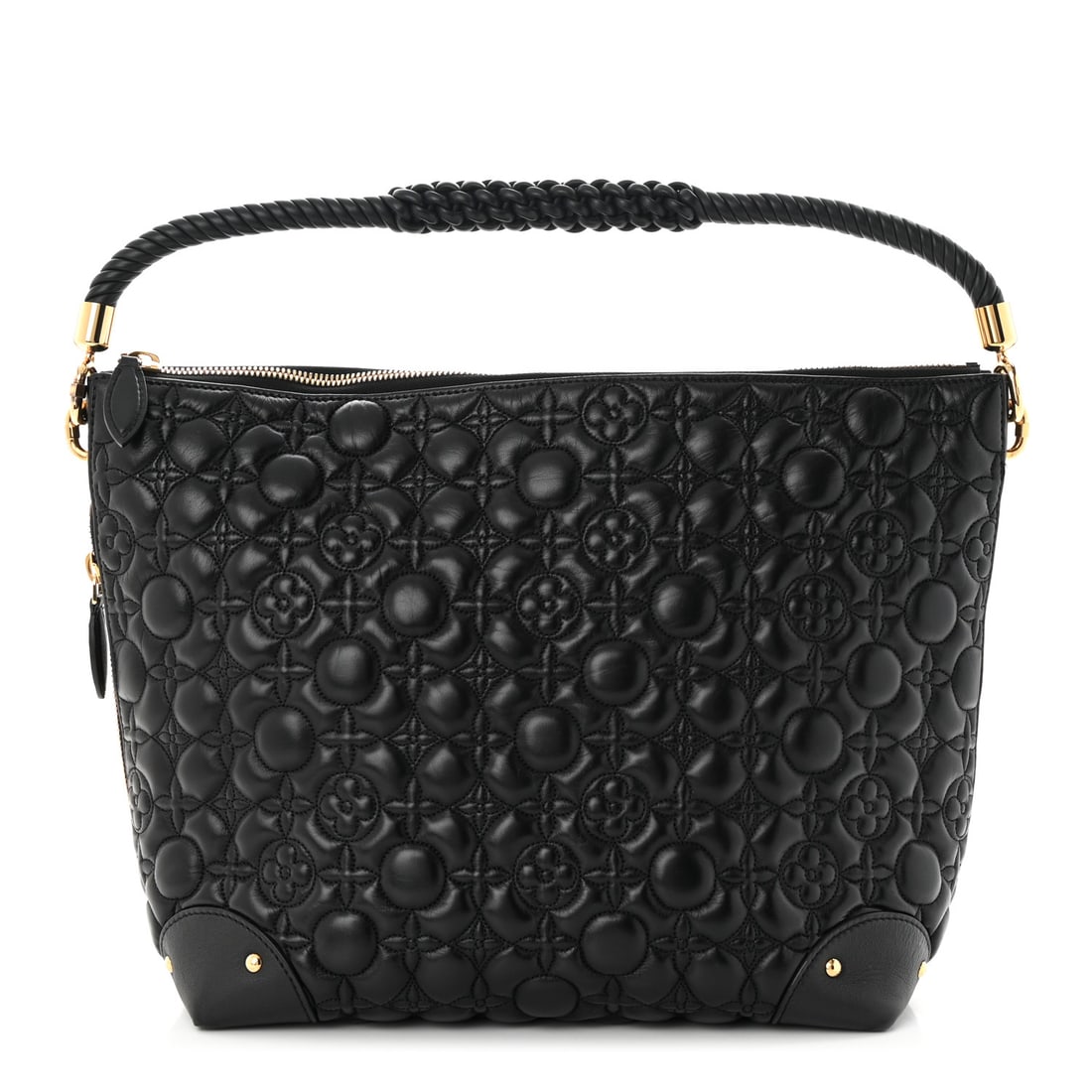 Louis Vuitton Lambskin Quilted Flowers Triangle: Louis Vuitton Lambskin Quilted Flowers Triangle Softy Black This is an authentic?LOUIS VUITTON Lambskin Quilted Flowers Triangle Softy in Black. This chic hobo is finely crafted in quilted lambskin le