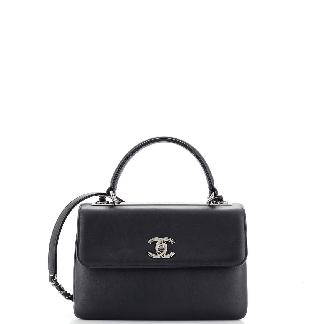 Chanel Trendy CC Top Handle Bag: Chanel Trendy CC Top Handle Bag Calfskin Small Exterior Color: Black Interior Color: Black Exterior Material: Leather Interior Material: Leather Hardware Color: Silver Accessories: Authenticity ca