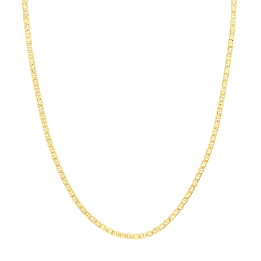 14K Yellow Gold 3 mm Mariner: 14K Yellow Gold 3 mm Mariner Chain w/ Lobster Clasp - 18 in. SKU no: RBJ240161 Metal: Gold Purity: 14K Finish: Polished Length Of Item: 18in Chain Type: Mariner Chain Width: 3mm