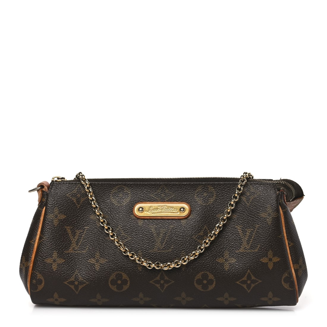 Louis Vuitton LOUIS VUITTON Monogram Eva: Louis Vuitton LOUIS VUITTON Monogram Eva Clutch Brand: LOUIS VUITTON Condition: Shows Wear Condition Details: Exterior: Corner wear, patina of vachetta, edge wear, Hardware: Scratch(es), plating wear,
