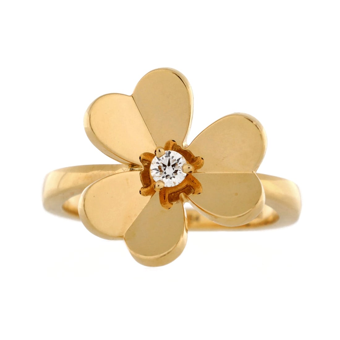 Van Cleef & Arpels Frivole 1: Van Cleef & Arpels Frivole 1 Flower Ring 18K Yellow Gold with Diamond Small Metal Type: 18K Yellow Gold Metal Finish: High Polish Hallmarks Type: 750, Designer Signature, French Eagles Head, Makers Ma