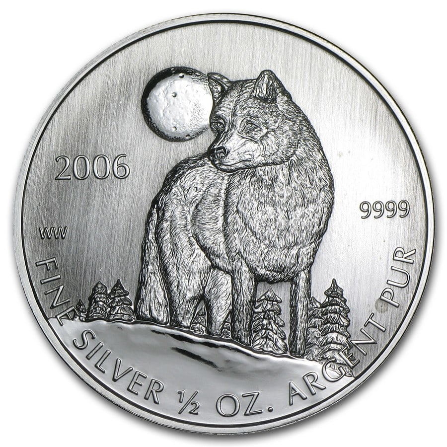 2006 Canada 1/2 oz Silver Timber: 2006 Canada 1/2 oz Silver Timber Wolf Coin (Sealed) SKU no: RBJ11430 Year: 2006 Grade: Brilliant Unc Grade Service: None Denomination: 1 Dollar Mint Mark: RCM (Not Shown) Metal Content: 0