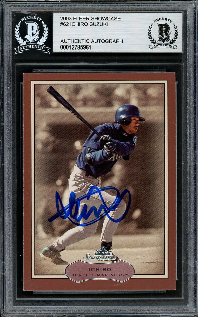 ICHIRO SUZUKI AUTOGRAPHED 2003 FLEER SHOWCASE: ICHIRO SUZUKI AUTOGRAPHED 2003 FLEER SHOWCASE CARD #62 MARINERS BECKETT 194254 ICHIRO SUZUKI AUTOGRAPHED 2003 FLEER SHOWCASE CARD #62 MARINERS BECKETT 194254 SKU no: RBJ7351164829784 Guidelines for Bi
