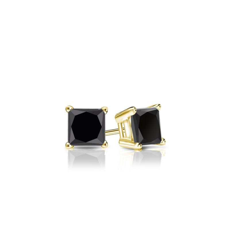 Natural 0.50 CTW Black Diamond Stud Earrings 14K Yellow Gold: Natural 0.50 CTW Black Diamond Stud Earrings 14K Yellow Gold Item No: BKPR050-12 Metal: 14k Yellow Gold Setting: 4-Prong Basket Backing: Screw Back Origin: Handcrafted in the USA DIAMOND