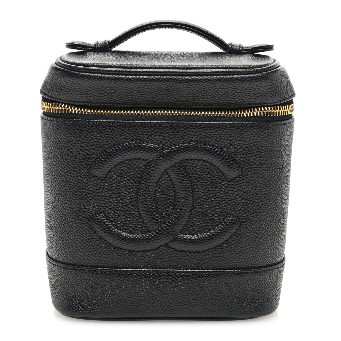 Chanel Caviar Cosmetic Vanity Bag Black: Chanel Caviar Cosmetic Vanity Bag Black Brand: CHANEL Condition: Shows Wear Condition Details: Exterior: Corner wear, structure wear, edge wear, Handle: Edge wear, Interior: Scuffs, edge wear, Hardwar