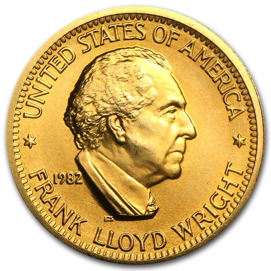 U.S. Mint 1/2 oz Gold Commemorative: U.S. Mint 1/2 oz Gold Commemorative Arts Medal Frank Lloyd Wright Product ID: 28950 Year: 1982 Grade: None Grade Service: None Mint Mark: W - West Point (Not Shown) Metal Content: 0.5 troy oz