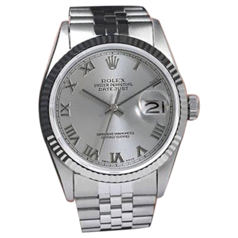 Rolex Datejust Silver Roman Dial Stainless: Rolex Datejust Silver Roman Dial Stainless Steel Fluted Bezel Watch Brand: Rolex Case Material: Stainless Steel Stone: Diamond Stone Cut: Round Cut Strap Material: Stainless Steel Case Shape: Roun