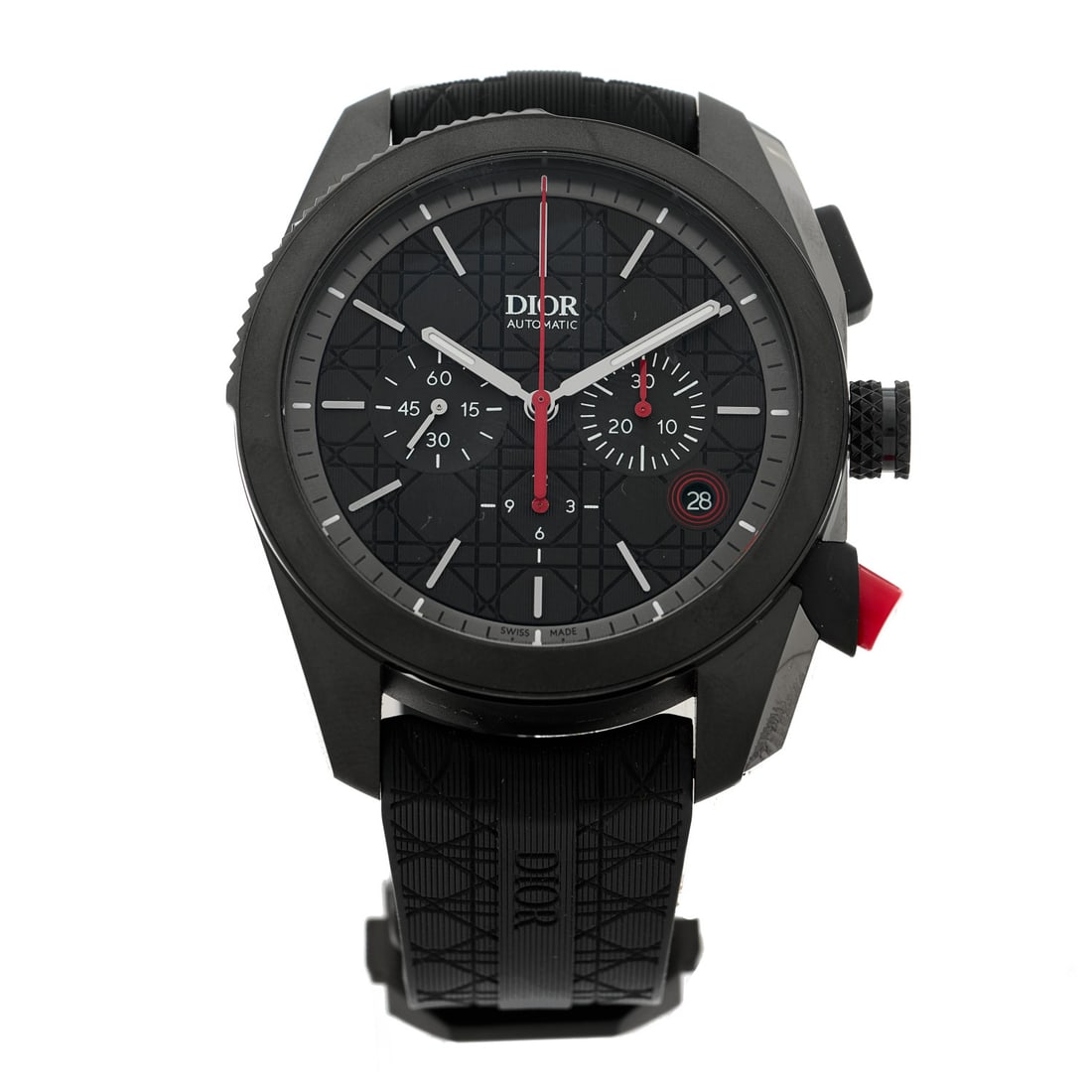 Christian Dior DLC Stainless Steel Rubber: Christian Dior DLC Stainless Steel Rubber 41mm Chiffre Rouge Chronograph Automatic Watch Black Brand: CHRISTIAN DIOR Condition: Excellent Condition Details: Hardware: Faint scratch(es), , Box Circumfe