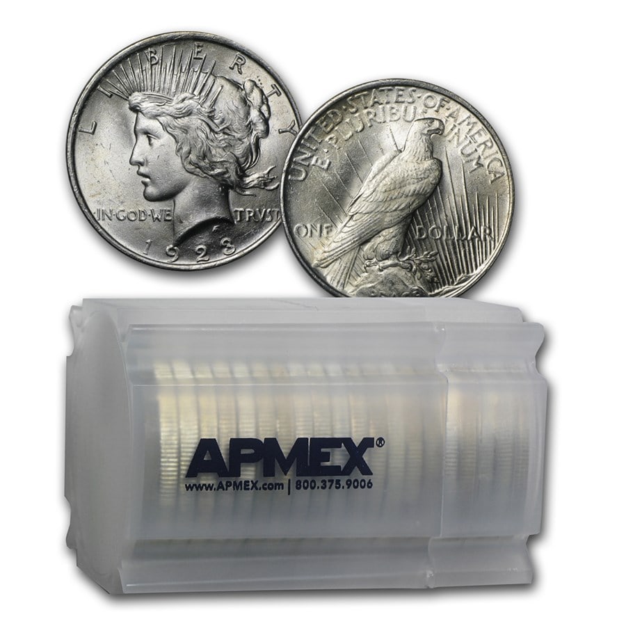 1923 Peace Silver Dollars BU (20-Coin: 1923 Peace Silver Dollars BU (20-Coin Roll) Product ID: 26415 Year: 1923 Grade: Brilliant Unc Grade Service: None Denomination: $1.00 Mint Mark: P - Philadelphia (Not Shown) Metal Content