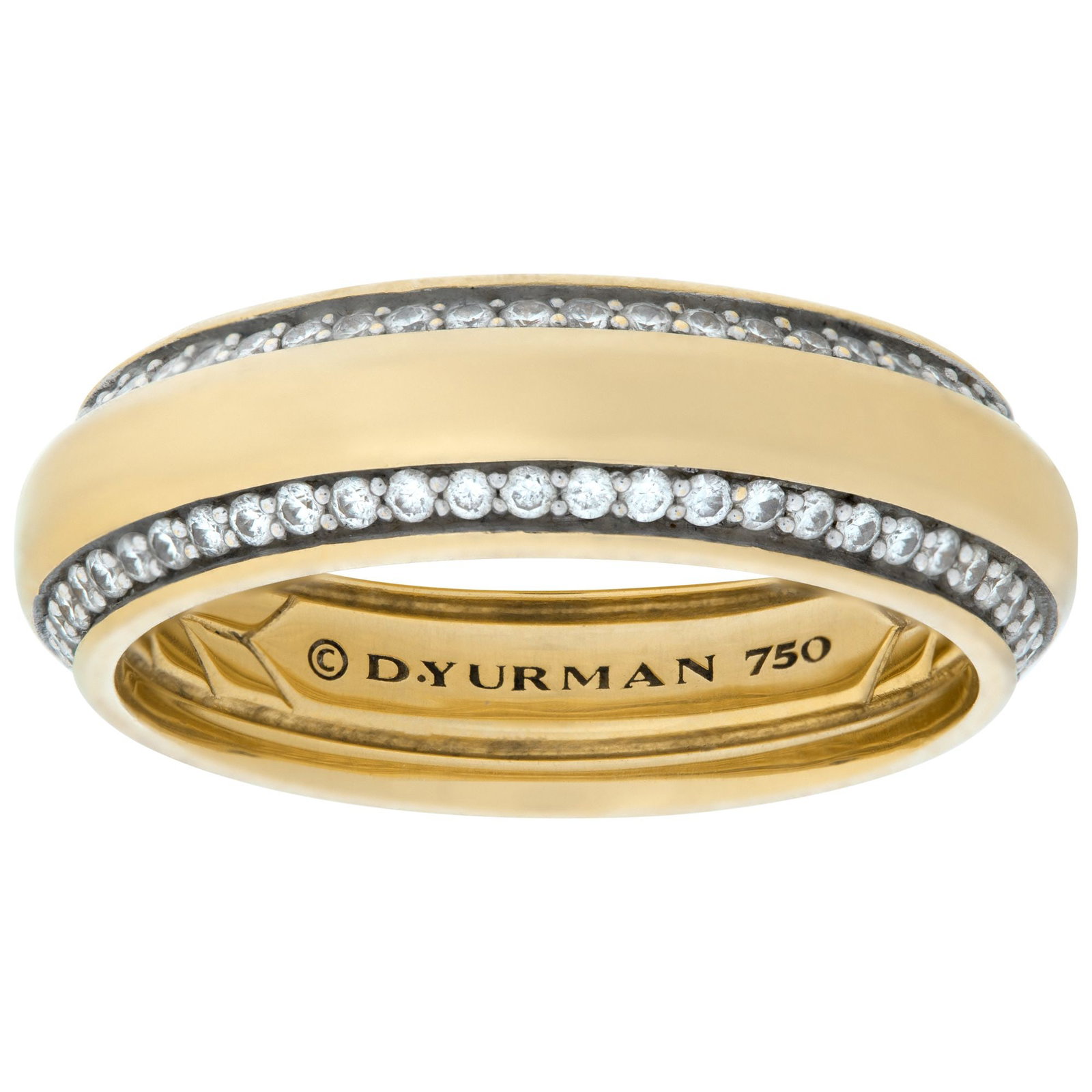 David Yurman diamonds wedding band in: David Yurman diamonds wedding band in Brand: David Yurman Gender: Male Size: 10 Item Weight: 7.50 pwt David Yurman diamonds wedding band in 18K yellow and white gold. Round brilliant diamonds total ap