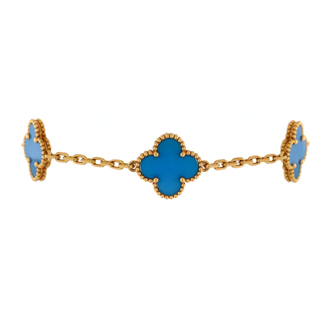 Van Cleef & Arpels Vintage Alhambra: Van Cleef & Arpels Vintage Alhambra 5 Motifs Bracelet 18K Yellow Gold and Agate Metal Type: 18K Yellow Gold Metal Finish: High Polish Hallmarks Type: 750, Designer Signature, French Eagles Head, Maker