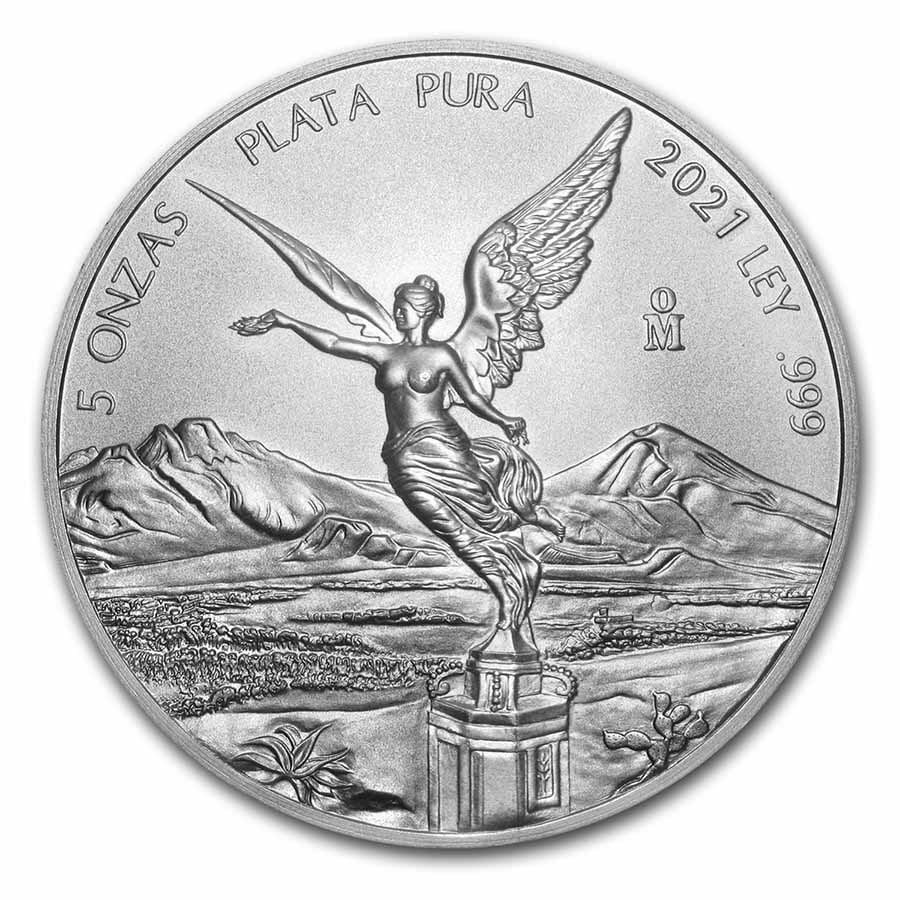 2021 Mexico 5 oz Silver Libertad: 2021 Mexico 5 oz Silver Libertad BU Product ID: 231878 Year: 2021 Grade: Brilliant Unc Grade Service: None Mint Mark: Mo - Mexico City Metal Content: 5 troy oz Purity: .999 Thick