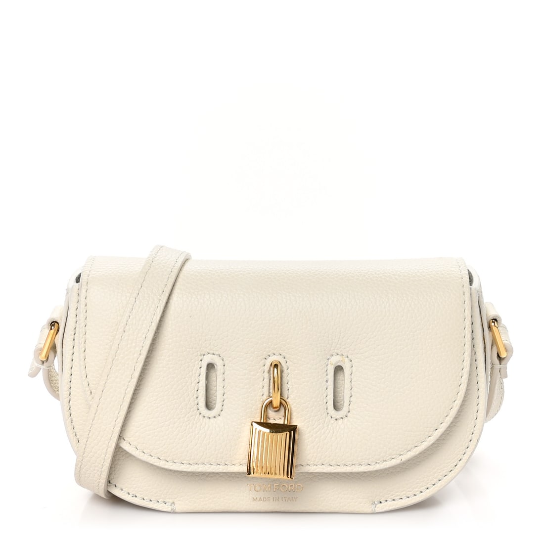 Tom Ford Grained Calfskin Padlock Crossbody: Tom Ford Grained Calfskin Padlock Crossbody Bag Chalk Brand: TOM FORD Condition: Excellent Condition Details: Exterior: Glue residue, Handle: Surface wear, Hardware: Scratch(es), Interior: Surface wea