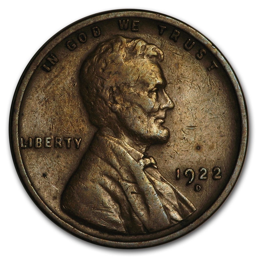 1922-D Lincoln Cent XF: 1922-D Lincoln Cent XF Product ID: 3702 Year: 1922 Grade: Extra Fine Grade Service: None Denomination: $0.01 Mint Mark: D - Denver Metal Content: 0 troy oz Purity: N/A T