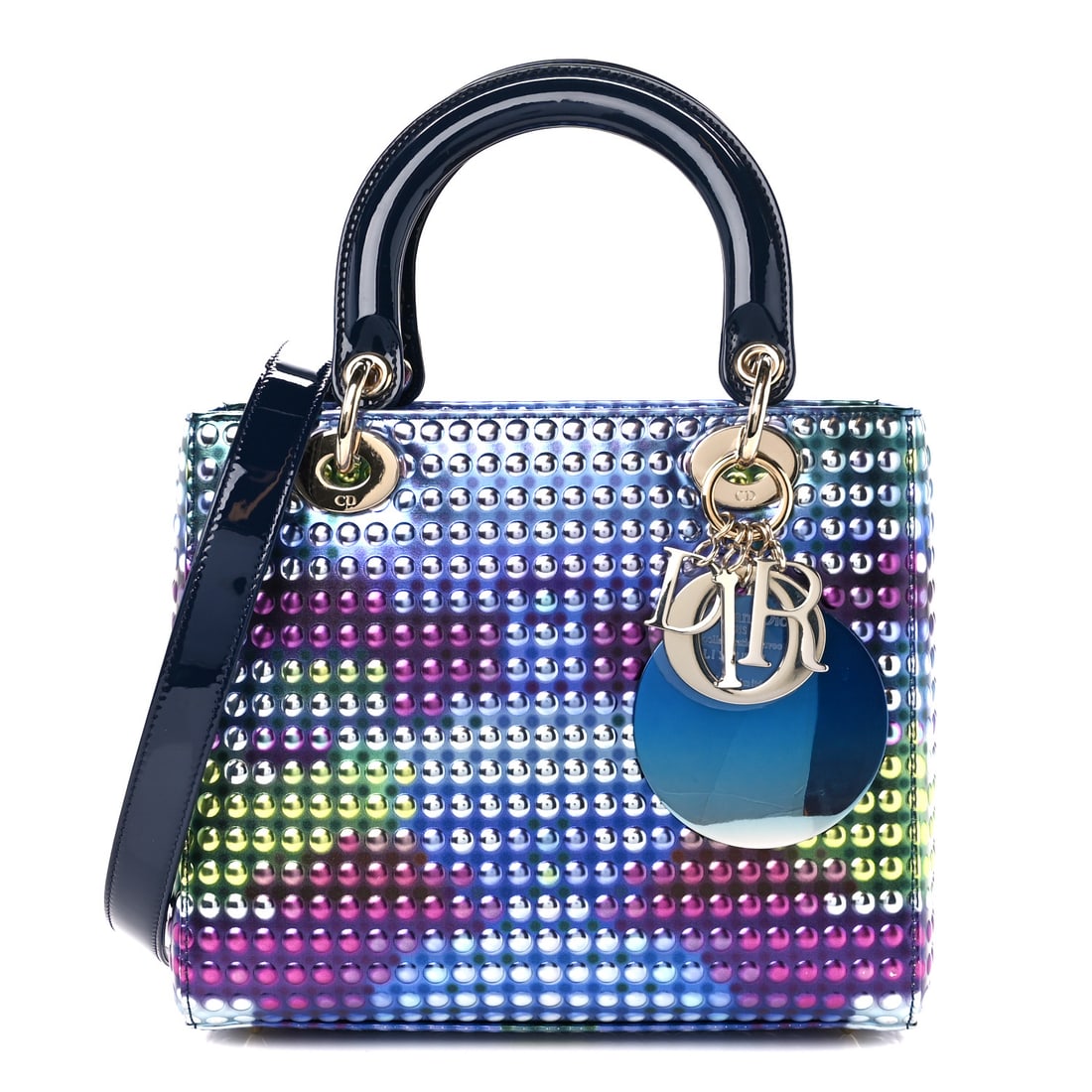Christian Dior Patent Studded Medium Li: Christian Dior Patent Studded Medium Li Shurui Lady Dior Art Black Multicolor SKU no: RBJ1439206 Condition: Very Good Condition Details: Interior: Scuffs, marks, Hardware: Faint scratch(es) Year: 2018