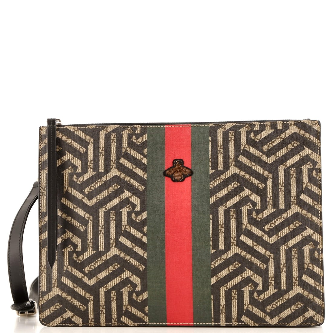 Gucci Bee Web Zip Messenger Bag: Gucci Bee Web Zip Messenger Bag Caleido GG Coated Canvas Large Exterior Color: Brown Interior Color: Black Exterior Material: Canvas Coated Interior Material: Microfiber Hardware Color: Silver Est