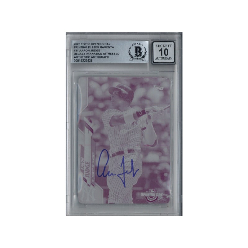 Aaron judge new york yankees autographed signed 2020 topps opening day printing plates magenta card: Aaron judge new york yankees autographed signed 2020 topps opening day printing plates magenta card #1/1 (beckett authentic 10 auto) Aaron Judge New York Yankees Autographed Signed 2020 Topps Opening 