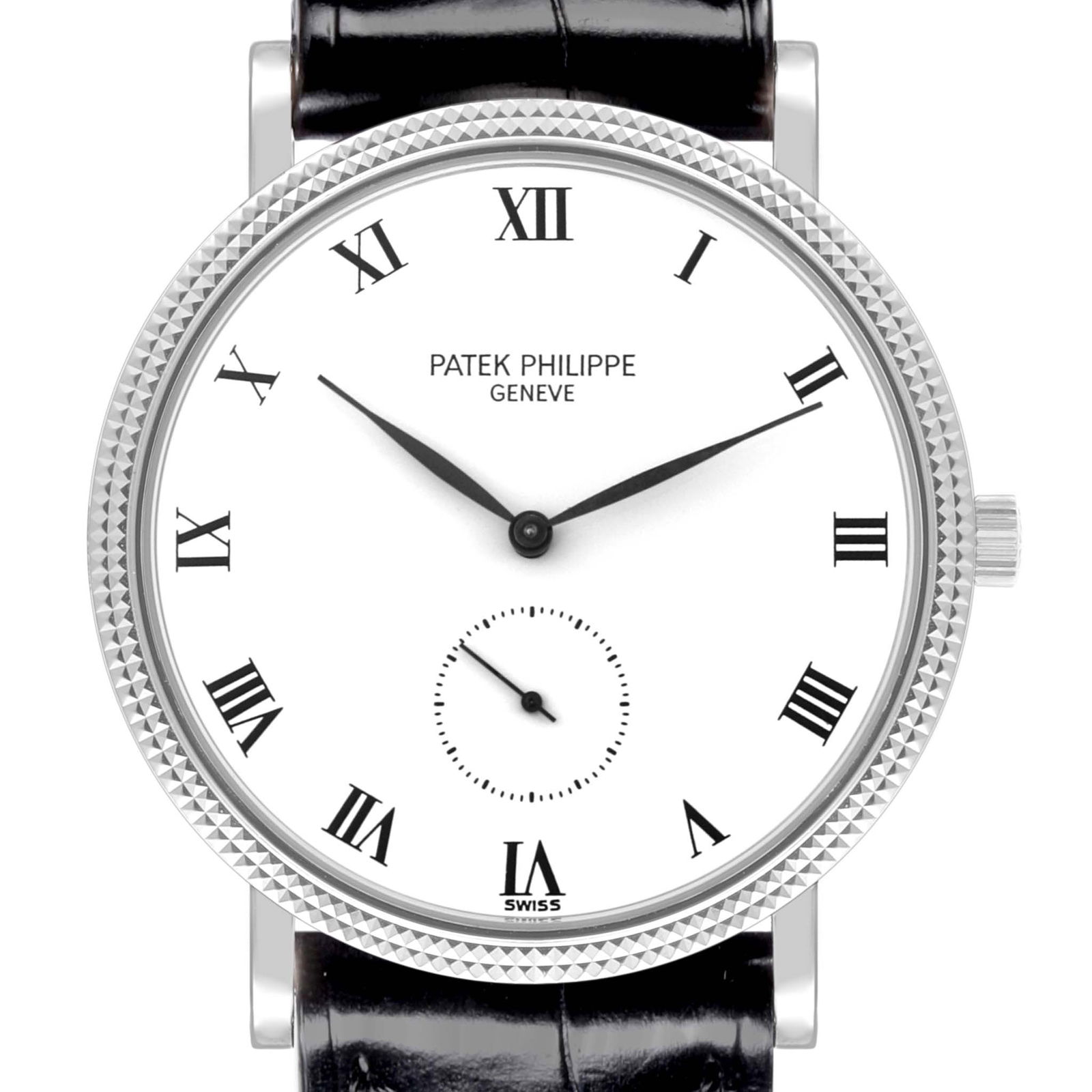 Patek Philippe Calatrava White Gold Black: Patek Philippe Calatrava White Gold Black Strap Mens Watch 3919 SKU no: RBJ65335 Brand: Patek Philippe Model Name: Patek Philippe Calatrava White Gold Black Strap Mens Watch 3919 Model Number: 3919G-0