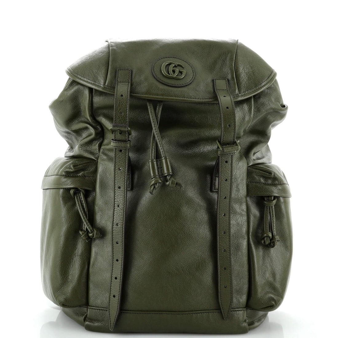 Gucci Tonal GG Double Pocket Belt: Gucci Tonal GG Double Pocket Belt Backpack Leather Large Exterior Color: Green Interior Color: Brown Exterior Material: Leather Interior Material: Canvas Interior Hardware Color: Aged Silver Estim