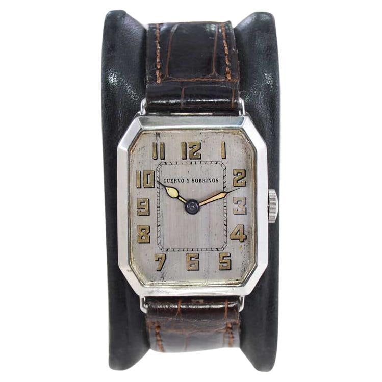 Cuervo Y Sobrinos Nickel Art Deco: Cuervo Y Sobrinos Nickel Art Deco Tank Watch from 1920s with Original Dial Brand: Cuervo Y Sobrinos Movement: Manual Wind Style: Art Deco Place of Origin: Switzerland Period: 1920-1929 Date of Man