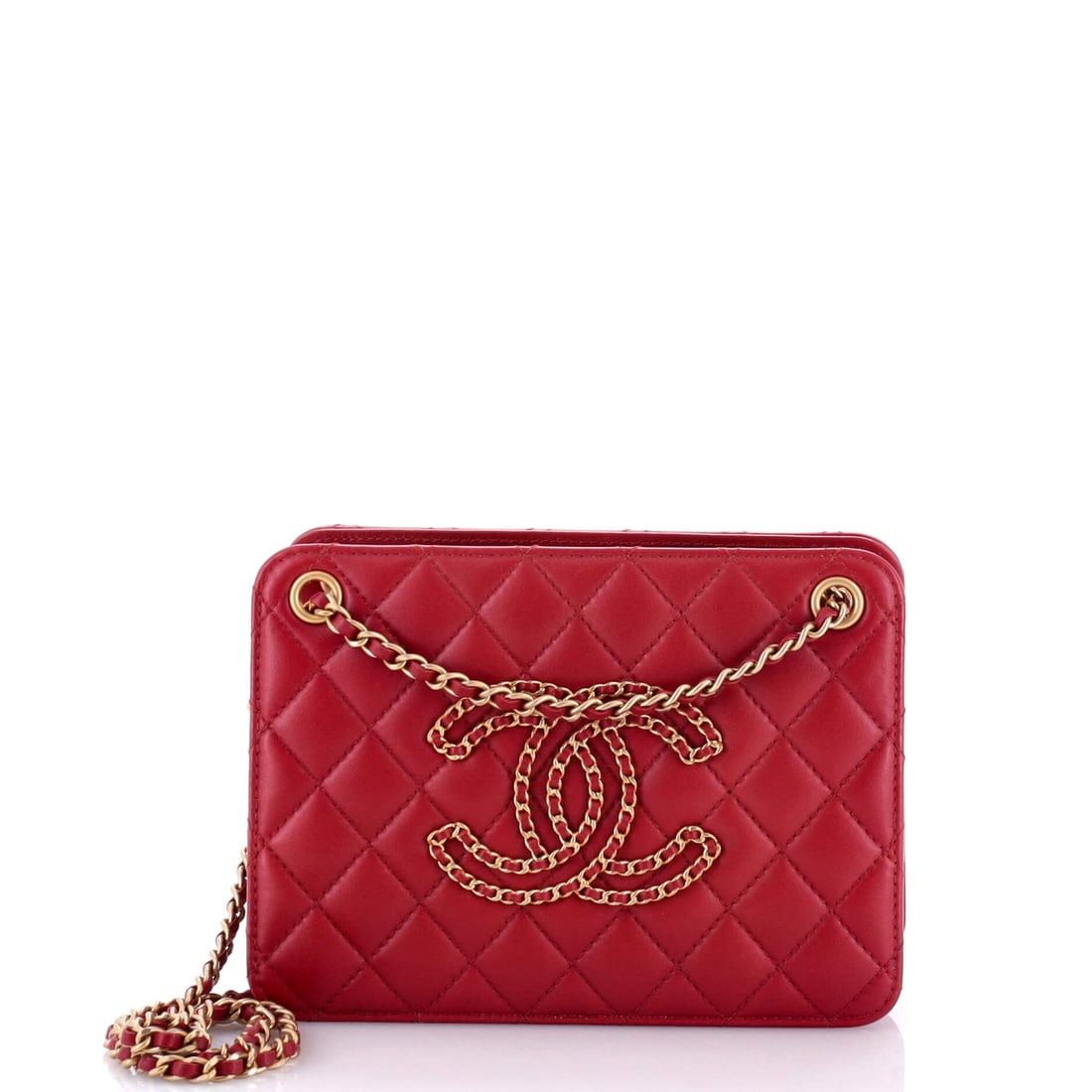 Chanel Once Upon a Time Chain: Chanel Once Upon a Time Chain CC Accordion Tote Quilted Calfskin Small Exterior Color: Red Interior Color: Red Exterior Material: Leather Interior Material: Fabric Hardware Color: Gold Accessories