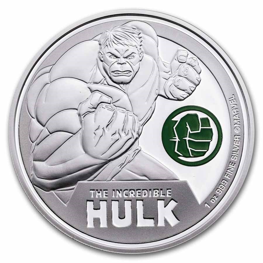 2024 Niue 1 oz Silver $2: 2024 Niue 1 oz Silver $2 Marvel: Incredible Hulk SKU no: RBJ299690 Year: 2024 Grade: Proof Grade Service: None Denomination: 2 Dollars Mint Mark: Not Shown Metal Content: 1 troy oz