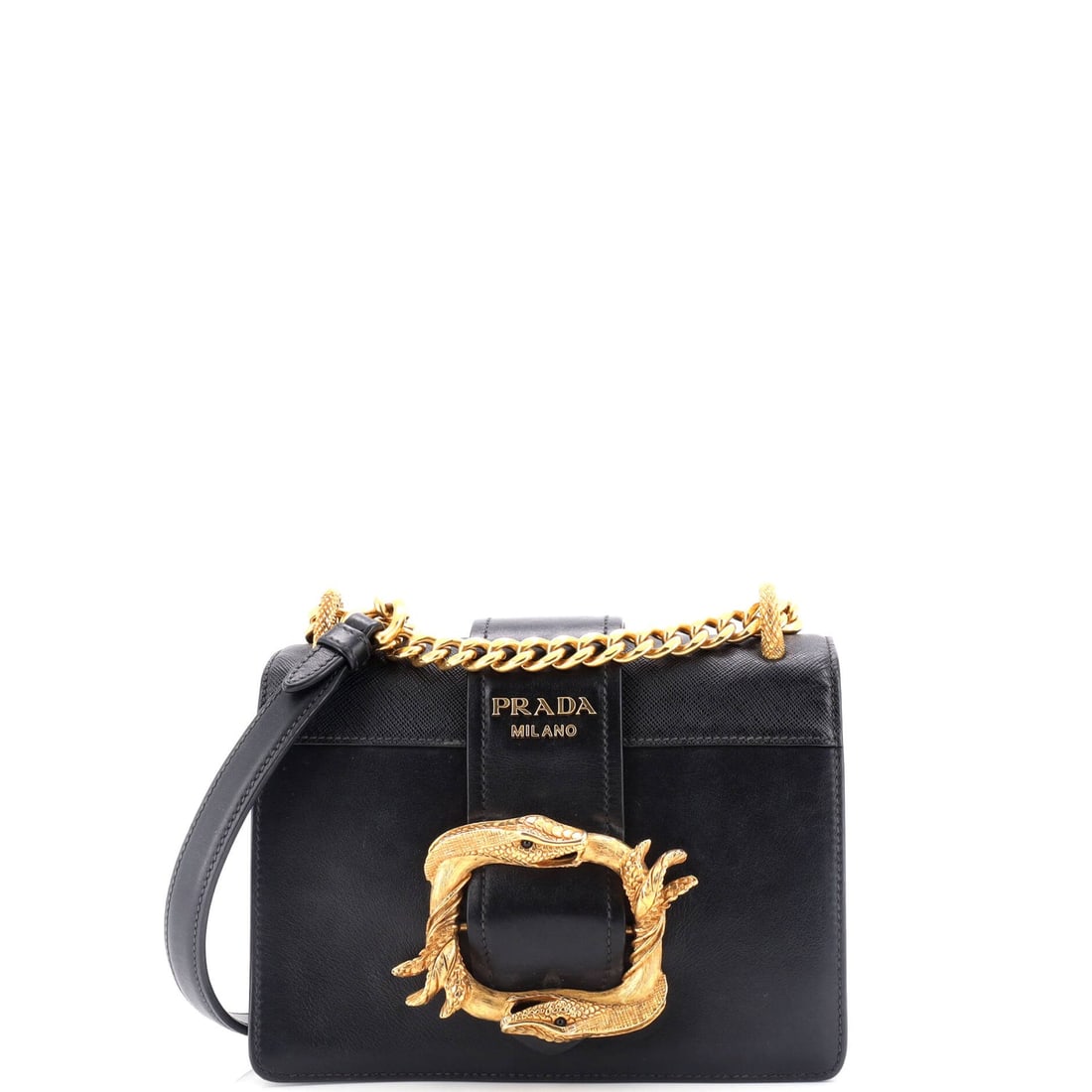 Prada Animalier Cahier Crossbody Bag City: Prada Animalier Cahier Crossbody Bag City Calf and Saffiano Small Exterior Color: Black Interior Color: Black Exterior Material: Leather Interior Material: Leather Hardware Color: Gold Accessories