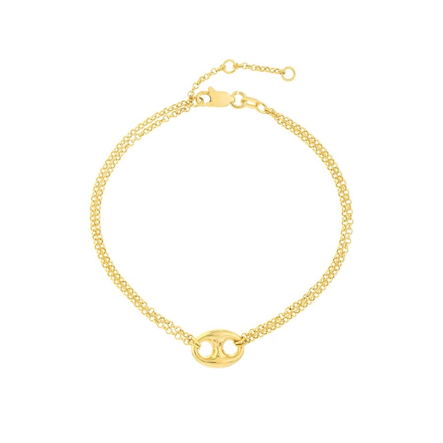 14K Yellow Gold Puff Mariner Saturn: 14K Yellow Gold Puff Mariner Saturn Chain Bracelet - 7.5 in. SKU no: RBJ261150 Purity: 14K Finish: Polished Length Of Item: 7.5in Chain Type: Fancy Chain Width: 1.5mm Clasp/Connector: Lob