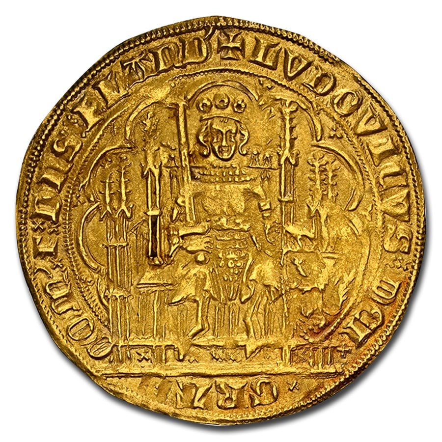 Flanders Gold Chaise d'Or Louis II: Flanders Gold Chaise d'Or Louis II de Male (1346-1384) MS-63 NGC SKU no: RBJ199224 Year: 1346-1384 Grade Service: NGC Denomination: Chaise d'Or Metal Content: 0.14 troy oz Purity: 0 Thick