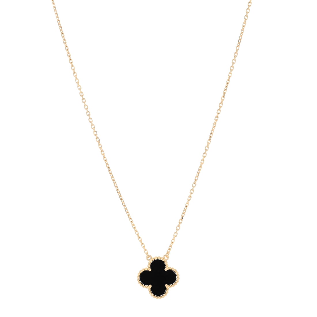 Van Cleef & Arpels 18K Yellow: Van Cleef & Arpels 18K Yellow Gold Black Onyx Vintage Alhambra Pendant Necklace Brand: VAN CLEEF & ARPELS Condition: Excellent Condition Details: Hardware: Faint scratch(es), , Box, Case, Certificate,