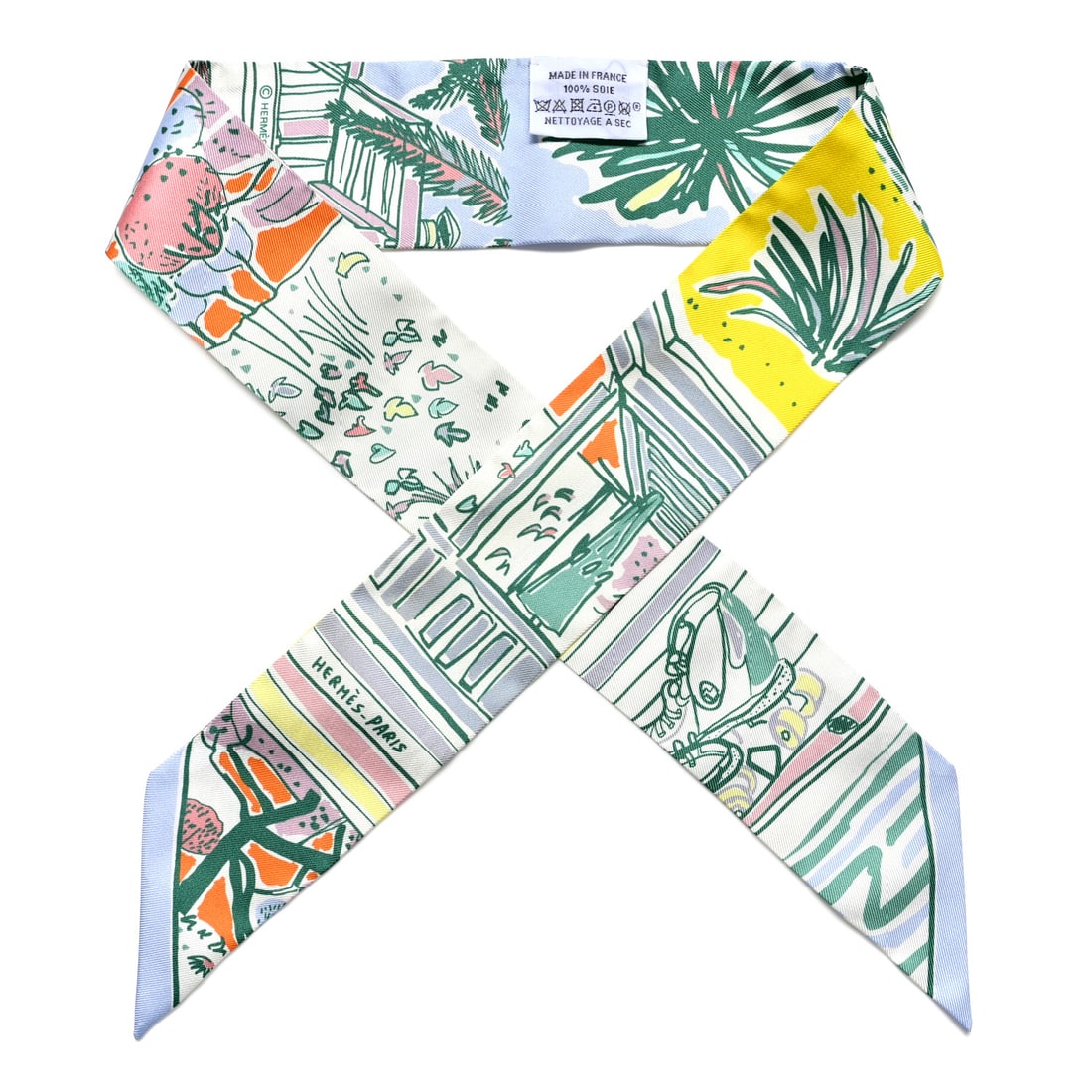 Hermes Silk Rayures D'ete Twilly Jaune: Hermes Silk Rayures D'ete Twilly Jaune Vif Ciel Vert Brand: HERMES Condition: Giftable Condition Details: , Box Length: 34 in Height: 2 in SKU no: RBJ1562573 , Box This is an aut